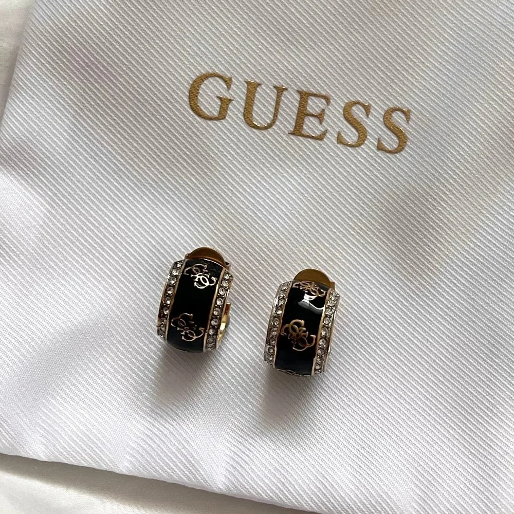 GUESS luxury authentic gold/ black hoop earrings ✨ - Picture 4 of 5